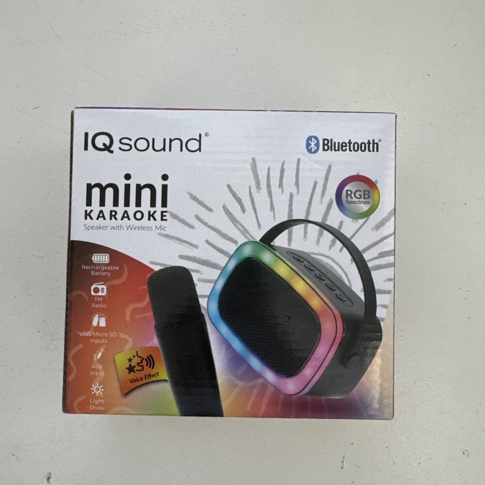 IQ Sound Mini Karaoke Speaker Bluetooth Voice Effect Colorful Lights UNUSED
